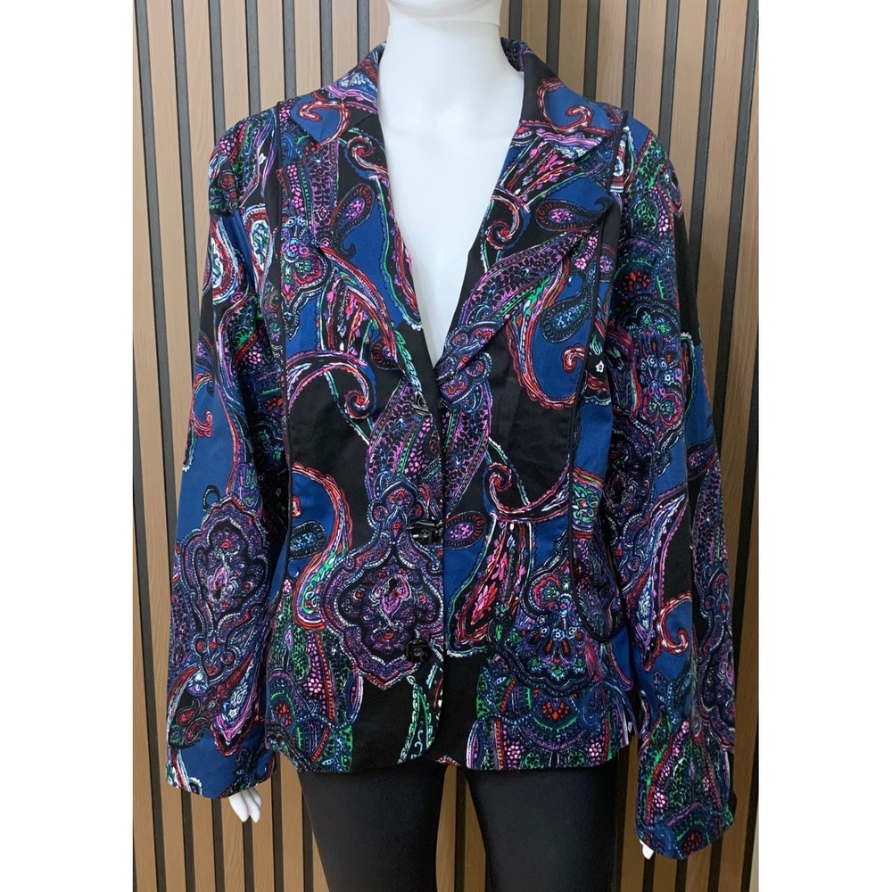 Coldwater Creek Women's Paisley Blazer Jacket Blue Black Multi Color Size 16